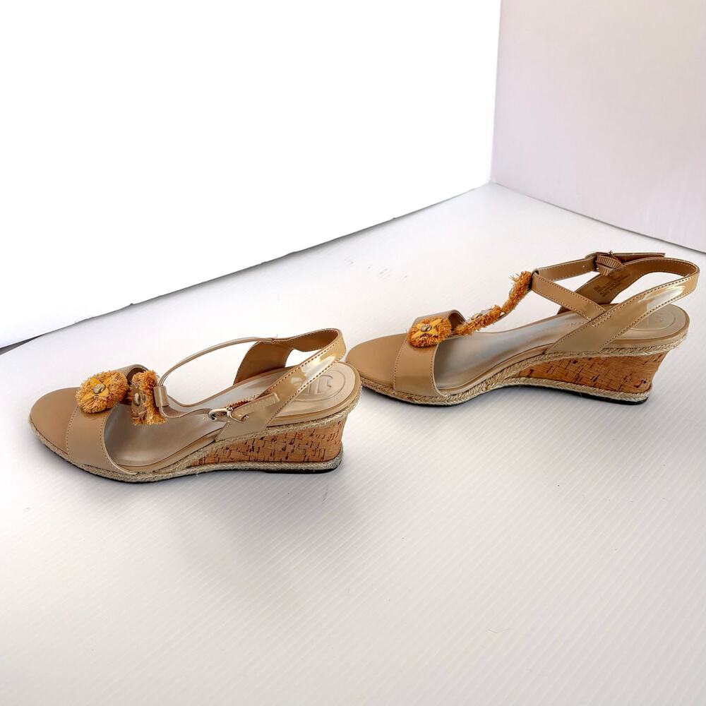 Etienne Aigner Tan and Yellow Floral Wedge Sandals - Picture 7 of 8